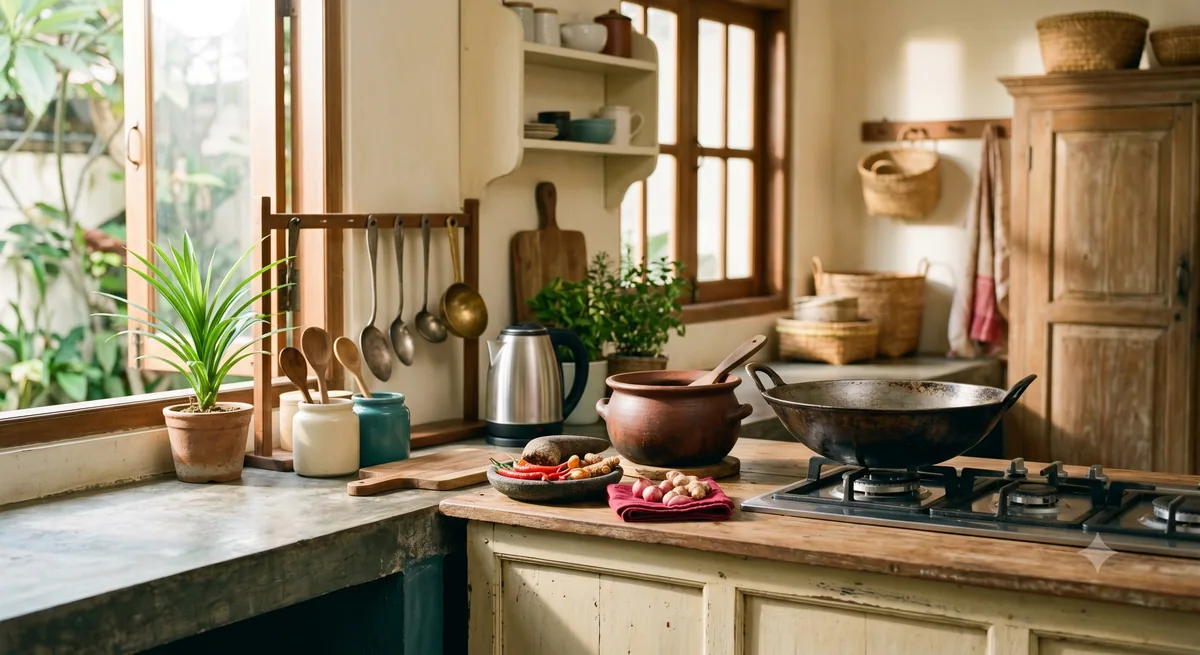 Memadukan Gaya Dapur Lama dan Baru dengan Peralatan Klasik