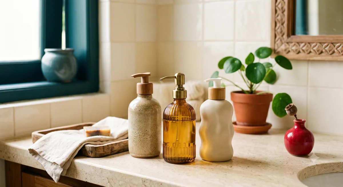 Ide Dekorasi Kamar Mandi dengan Botol Sabun Unik