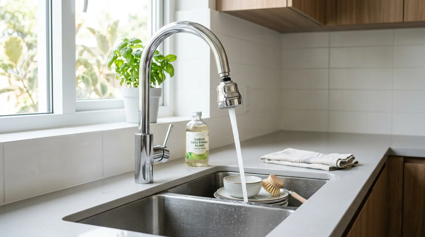 Kepala keran air hemat yang dipasang di ujung keran untuk mengurangi konsumsi air rumah tangga