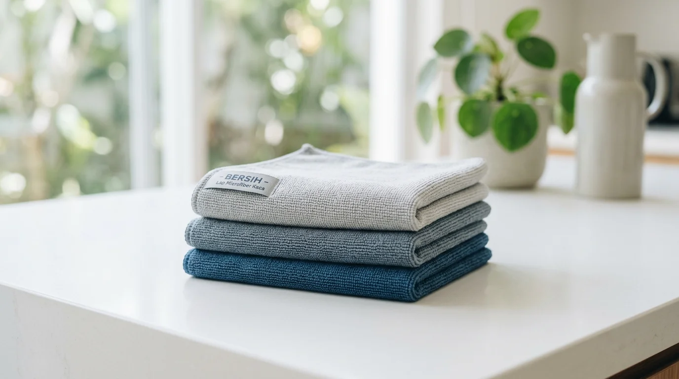 Lap microfiber kaca menghasilkan permukaan bersih tanpa bekas goresan