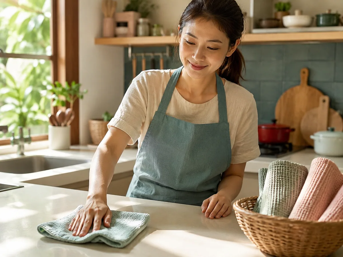 Contoh penggunaan alat kebersihan di rumah untuk menilai kecocokan produk