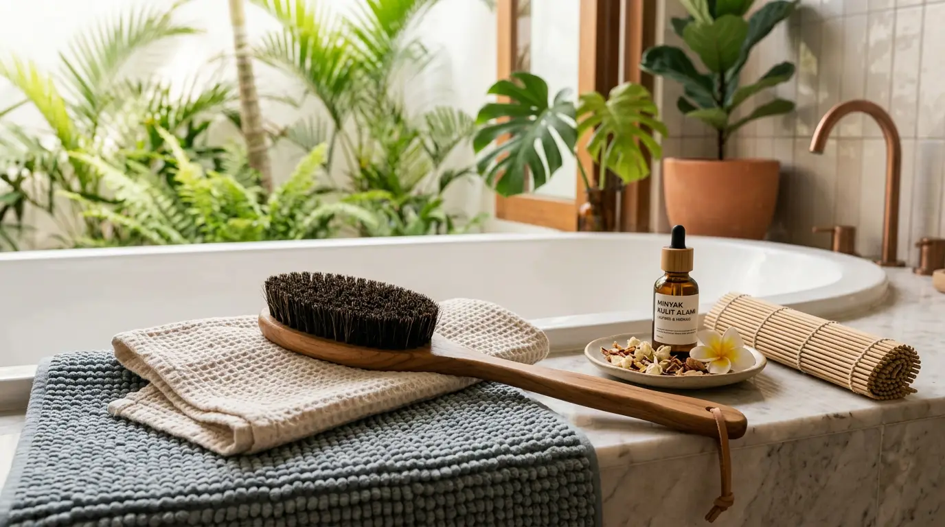 Manfaat dry brushing untuk kulit tubuh menggunakan sikat bulu alami sebelum mandi