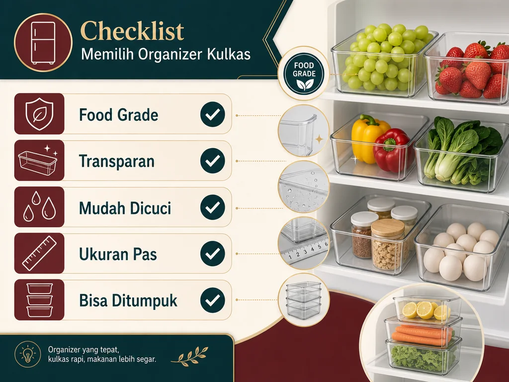 Checklist memilih organizer kulkas food grade dan mudah dicuci
