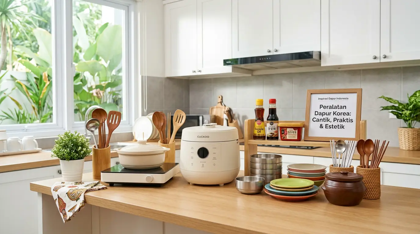 Berbagai peralatan dapur Korea modern dan estetik di dapur minimalis
