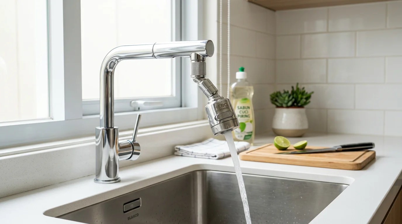 Sambungan keran air universal yang dapat digunakan untuk berbagai ukuran keran dan pipa rumah tangga