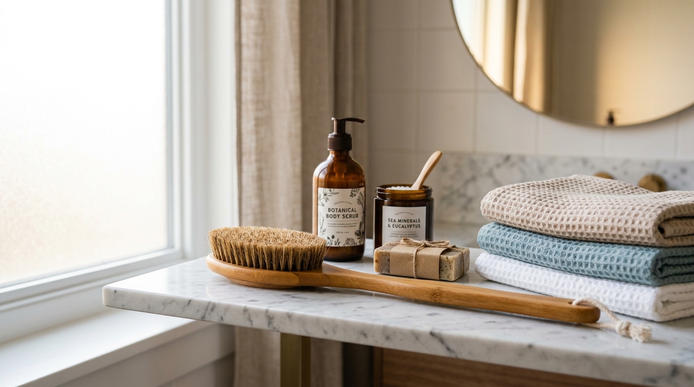 Sikat mandi badan dengan bulu alami, solusi eksfoliasi untuk kulit halus dan bercahaya