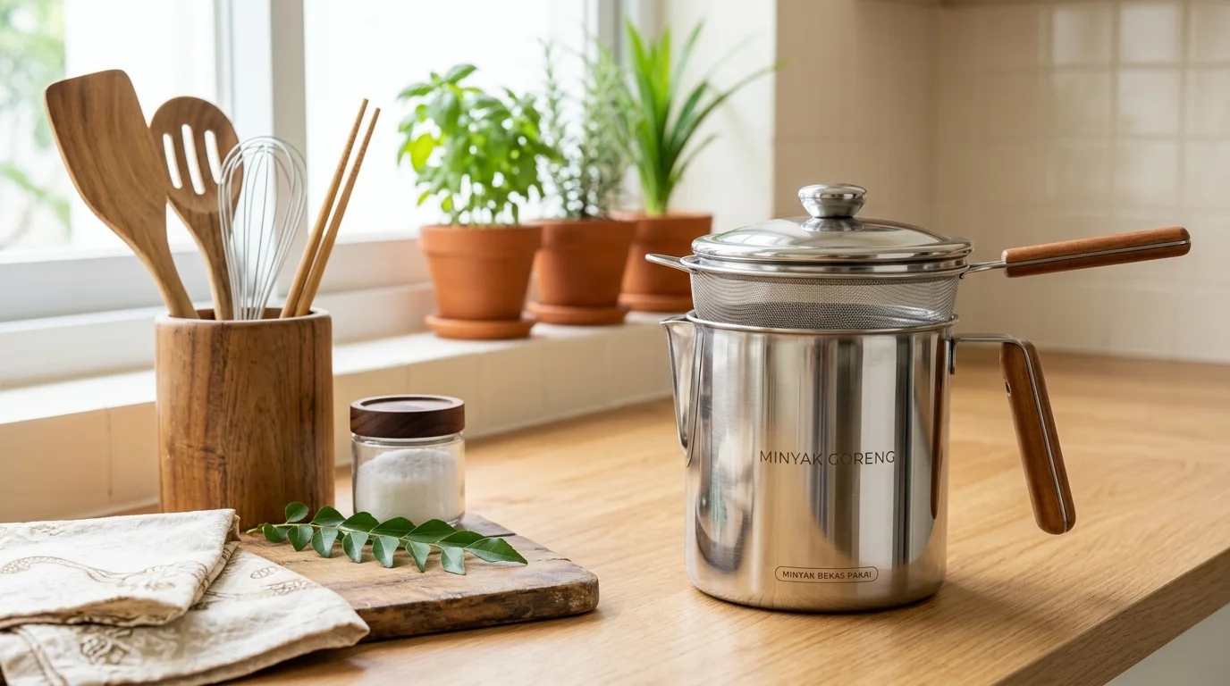 Tempat minyak goreng dapur anti tumpah dan mudah dituang untuk dapur modern
